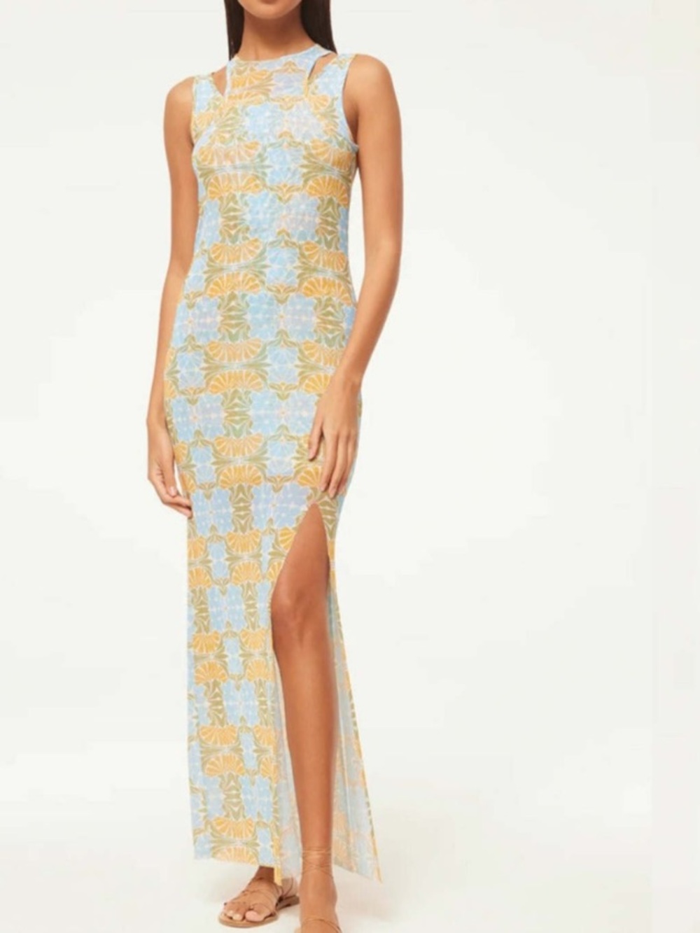 MISA Los Angeles NWT Fernanda mesh slip maxi dress citrus slice sz large